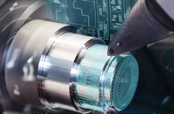 Machining close-up on precision metal part